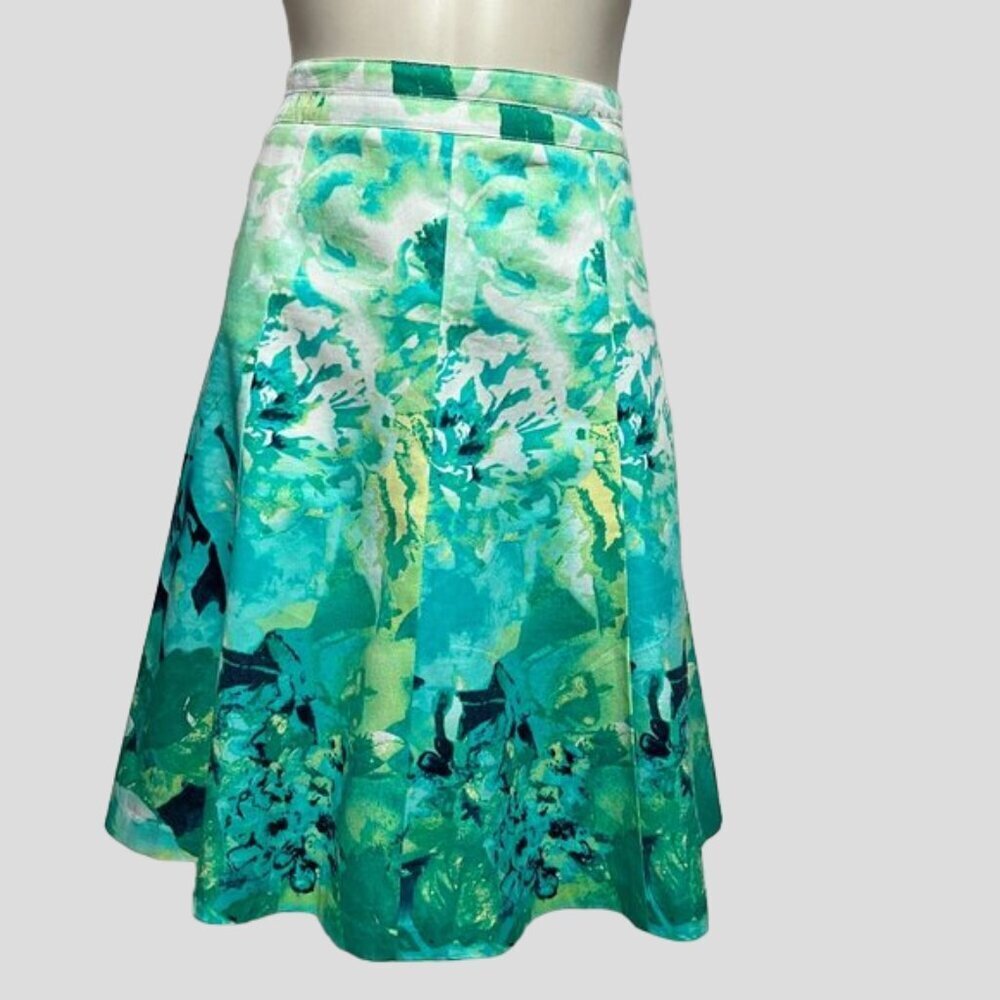 Cleo Petite Spring Summer Flared Floral Skirt Green Tones